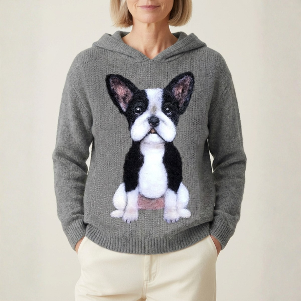 Jersey De Algodón Gris Con Diseño Boston Terrier