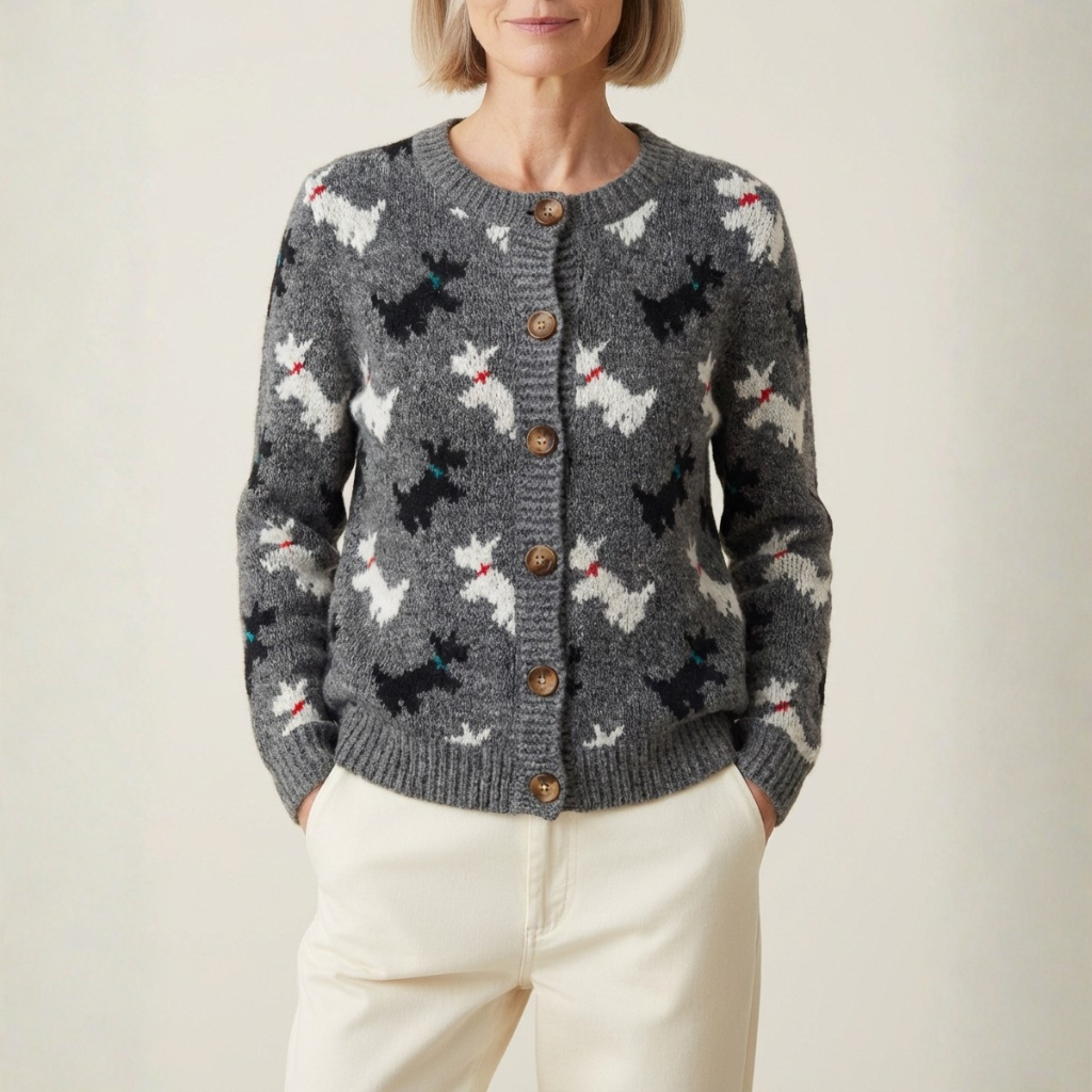 Maglione In Cotone Grigio Con Fantasia Bassotto