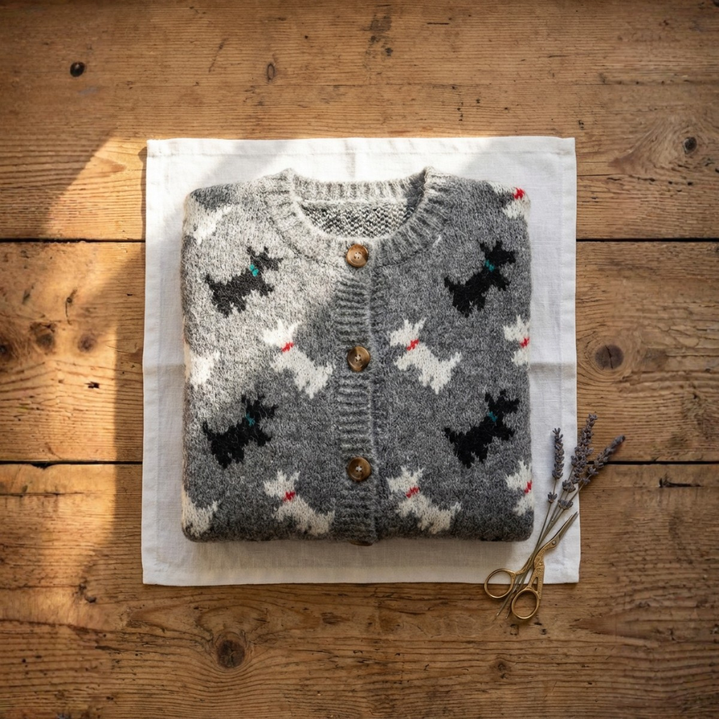 Baumwollpullover Grau mit Dackelmuster