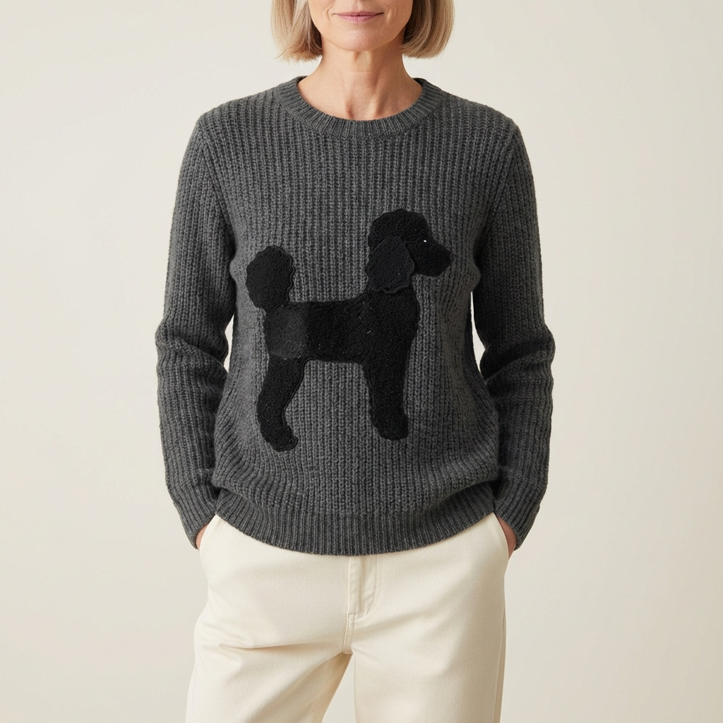 Maglione In Cotone Grigio Con Design Silhouette Barboncino