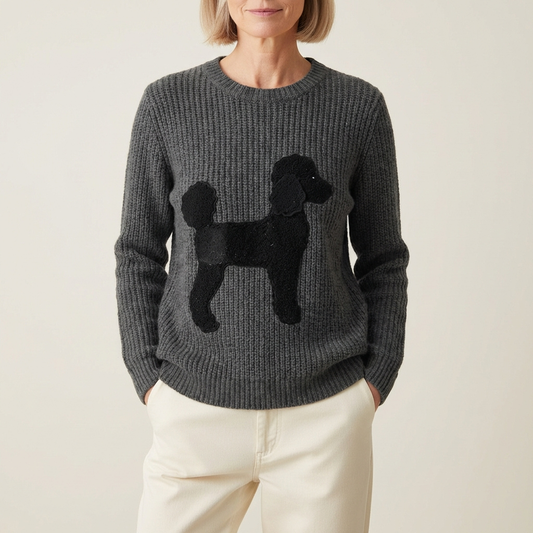 Grauer Baumwollpullover mit Pudel-Silhouette-Design