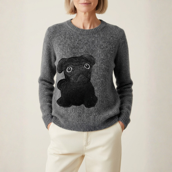 Pull en coton gris avec motif carlin