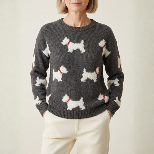 Maglione In Cotone Grigio Con Fantasia Westie