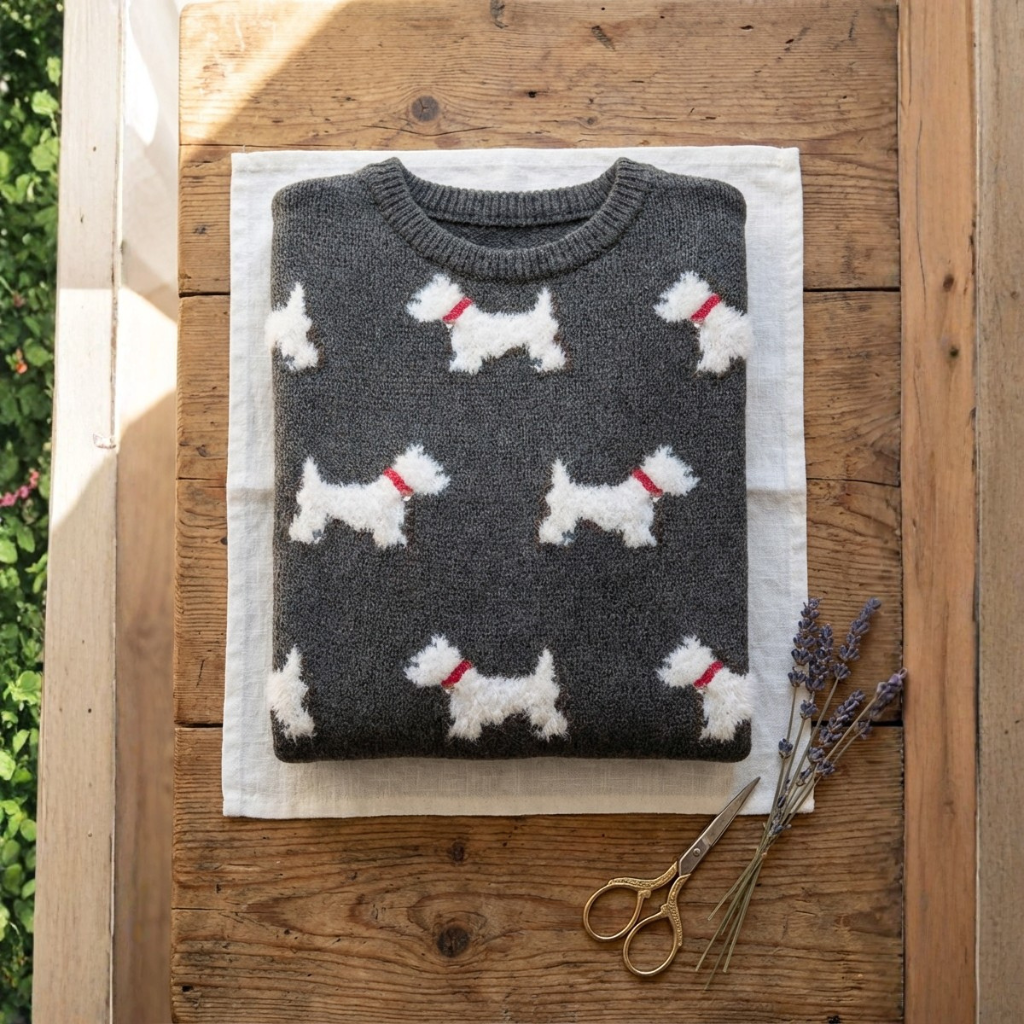 Pull en coton gris à motif Westie