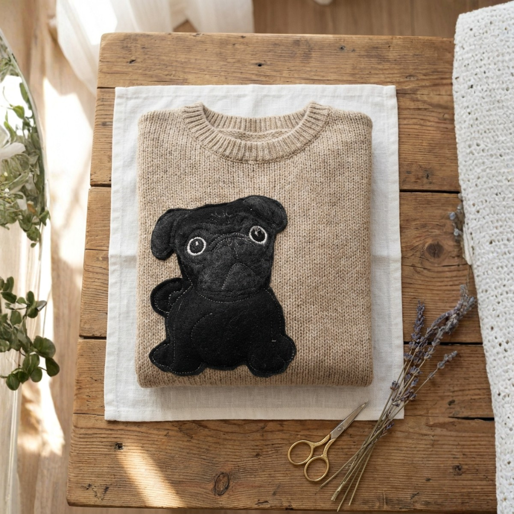 Jersey De Algodón Color Canela Con Diseño De Pug Negro