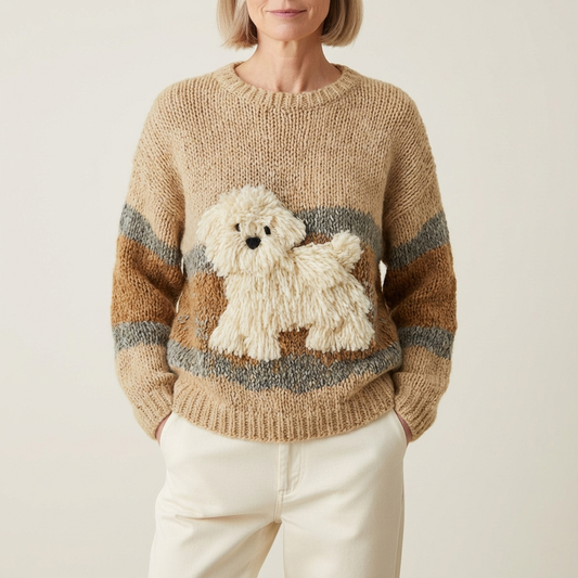 Maglione in cotone marrone chiaro con righe e design maltese