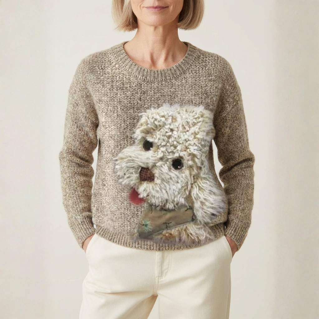 Katoenen trui bruin met Wheaten Terrier-motief