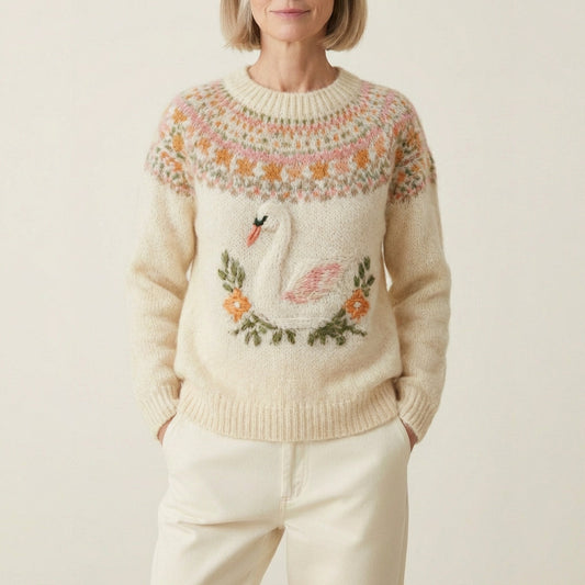 Maglia In Cotone Con Ricami Uccelli E Floreali