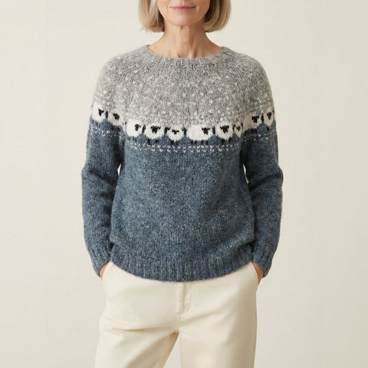 Maglione In Cotone Con Motivo Pecore Al Pascolo