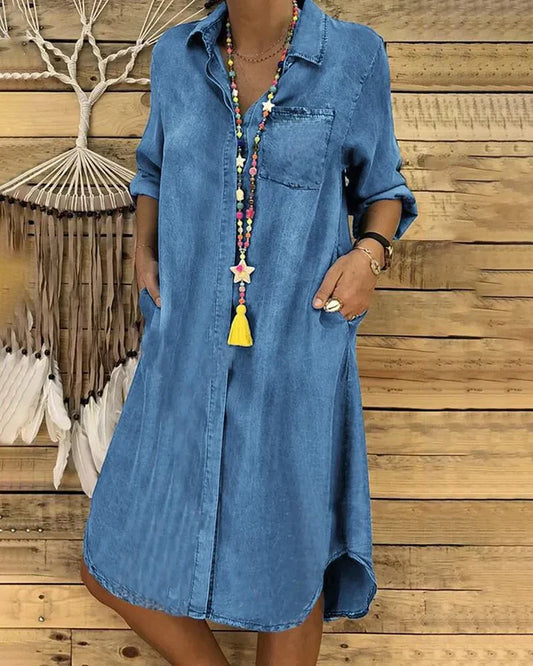 Vestido camisero vaquero con botones delanteros y bolsillos