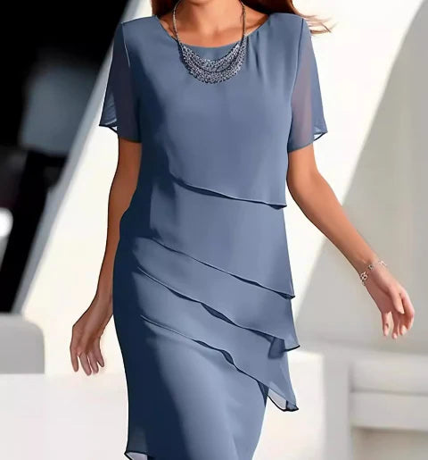 Vestido recto de gasa en capas