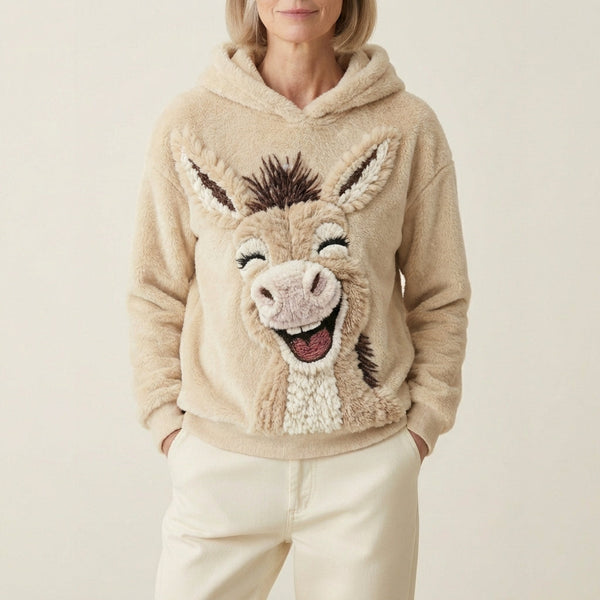 Fleece-Hoodie mit lachendem Esel-Design
