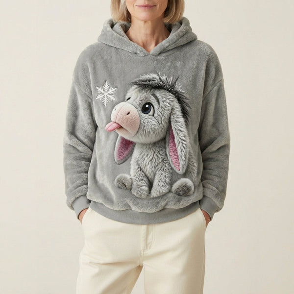 Felpa con cappuccio in pile con giocosa faccia d'asino