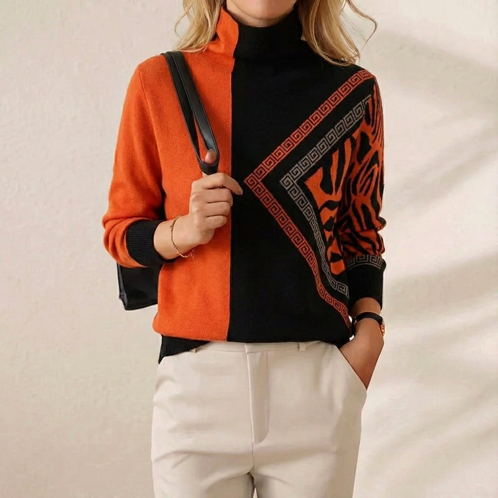 Kasjmier Trui Oranje met Grafische Details