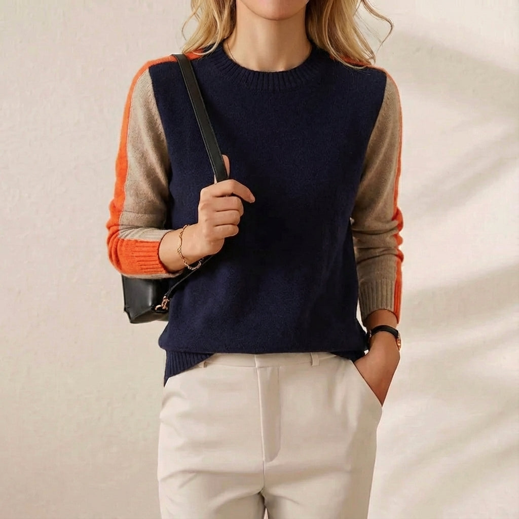 Kasjmier Trui Donkerblauw-Oranje-Taupe