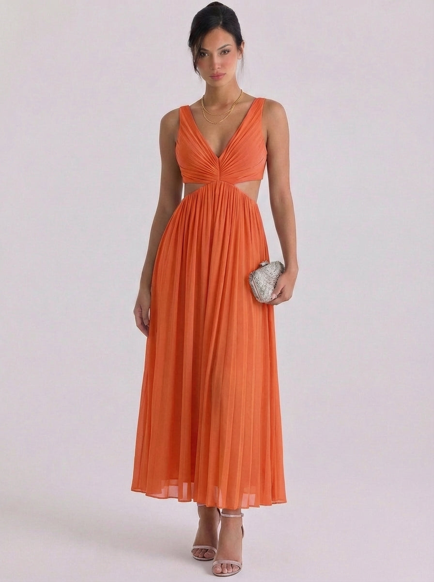 Robe midi plissée en satin à découpes