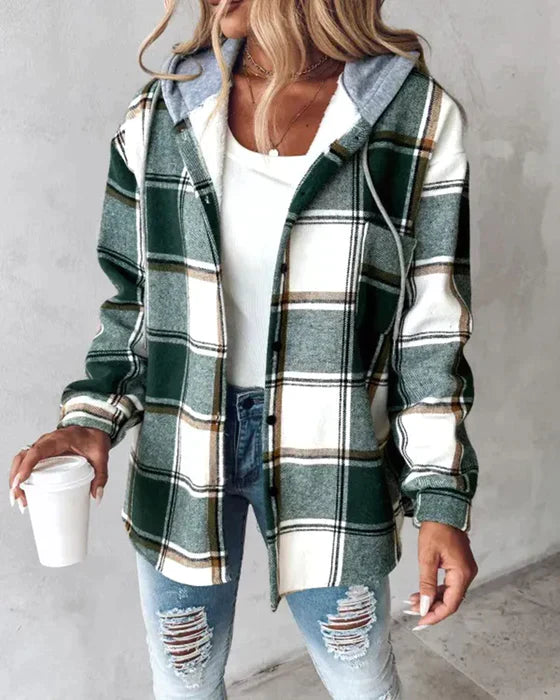 Chaqueta con capucha de cuadros verdes