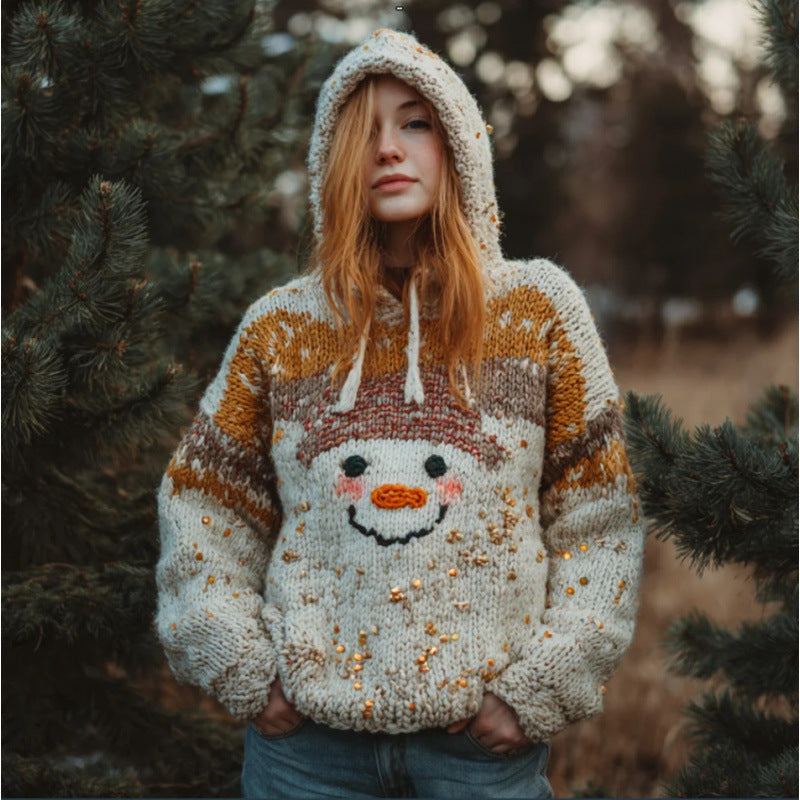 Maglione con Cappuccio Pupazzo di Neve Felice