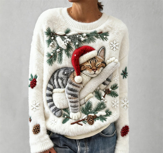 Sleepy Kitten Christmas Pullover