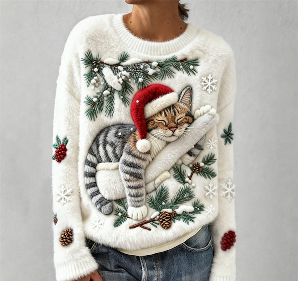 Schläfriges Kätzchen Weihnachts Pullover