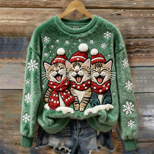 Suéter Navideño con Trío de Gatitos