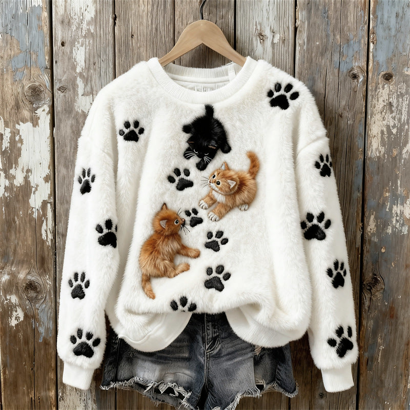 Maglione con Impronte di Zampe di Gatto