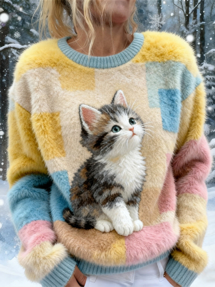 Maglione Invernale con Stampa di Gatti