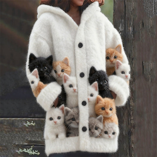 Adorable Chaqueta con Capucha de Múltiples Gatitos