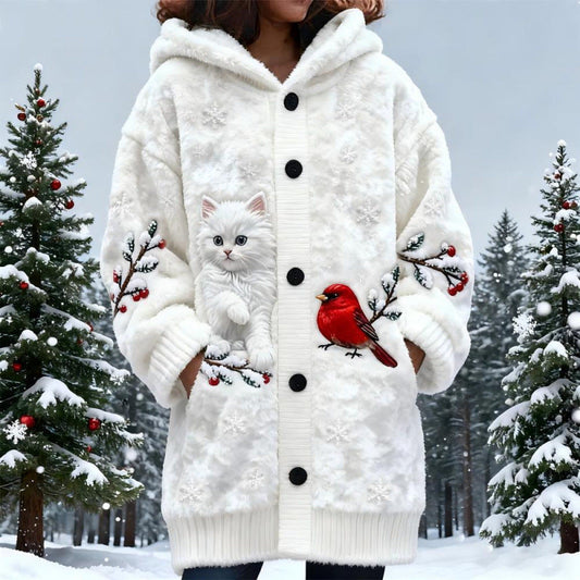 Lindo Cárdigan de Invierno con Gato para Mujer