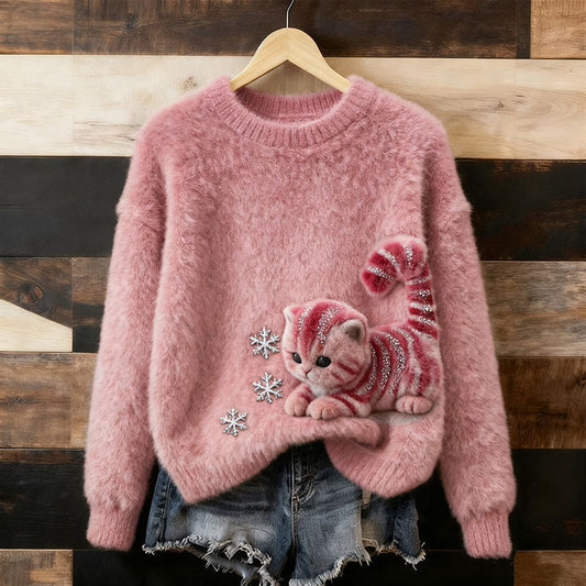 Maglione Rosa con Adorabile Design di Gatto