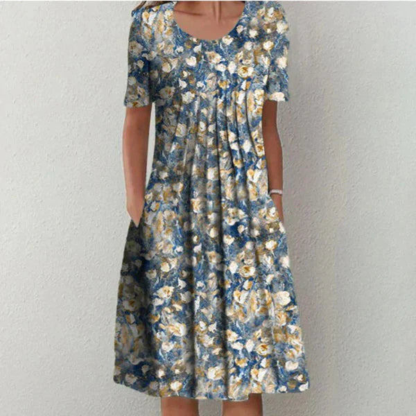 Robe mi-longue taille empire à imprimé floral
