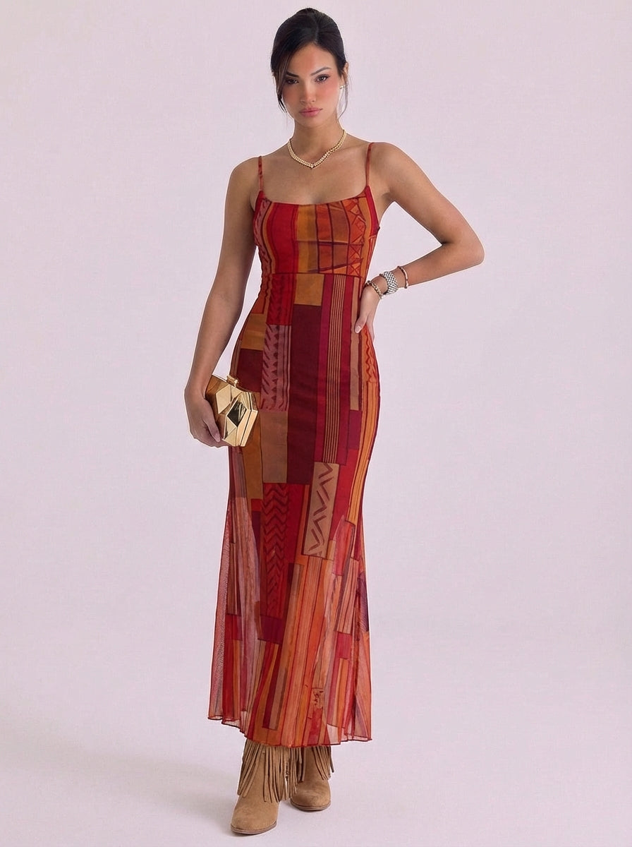 Robe longue imprimée en maille