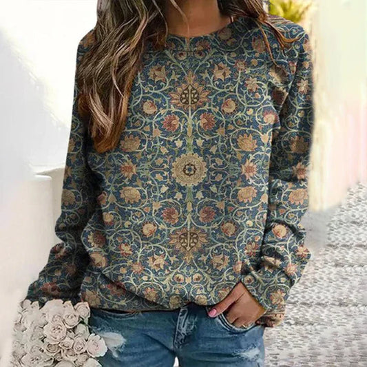Top con cuello redondo y manga larga con estampado de mosaico