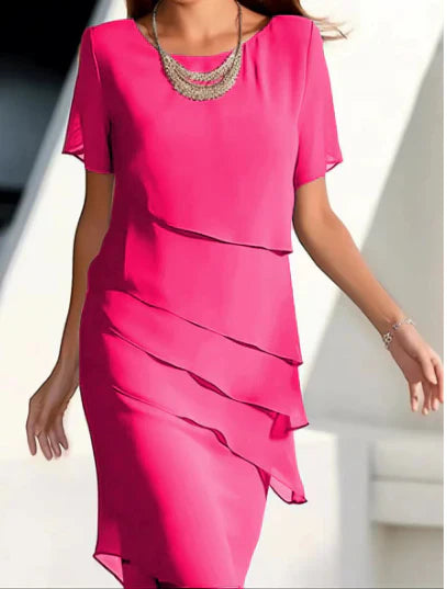 Gelaagde chiffon shiftjurk