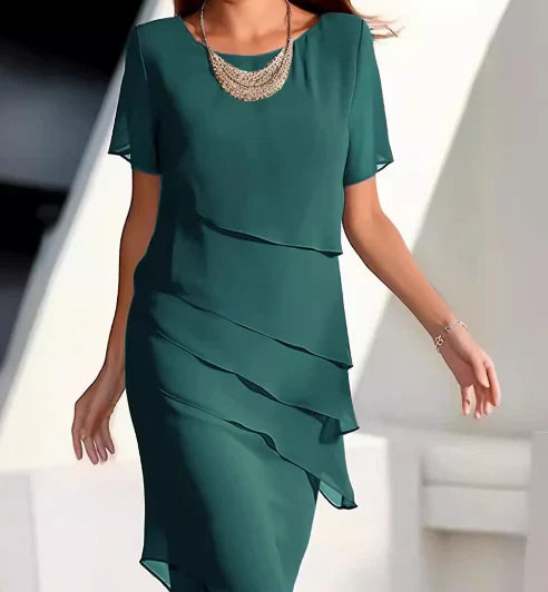 Gelaagde chiffon shiftjurk