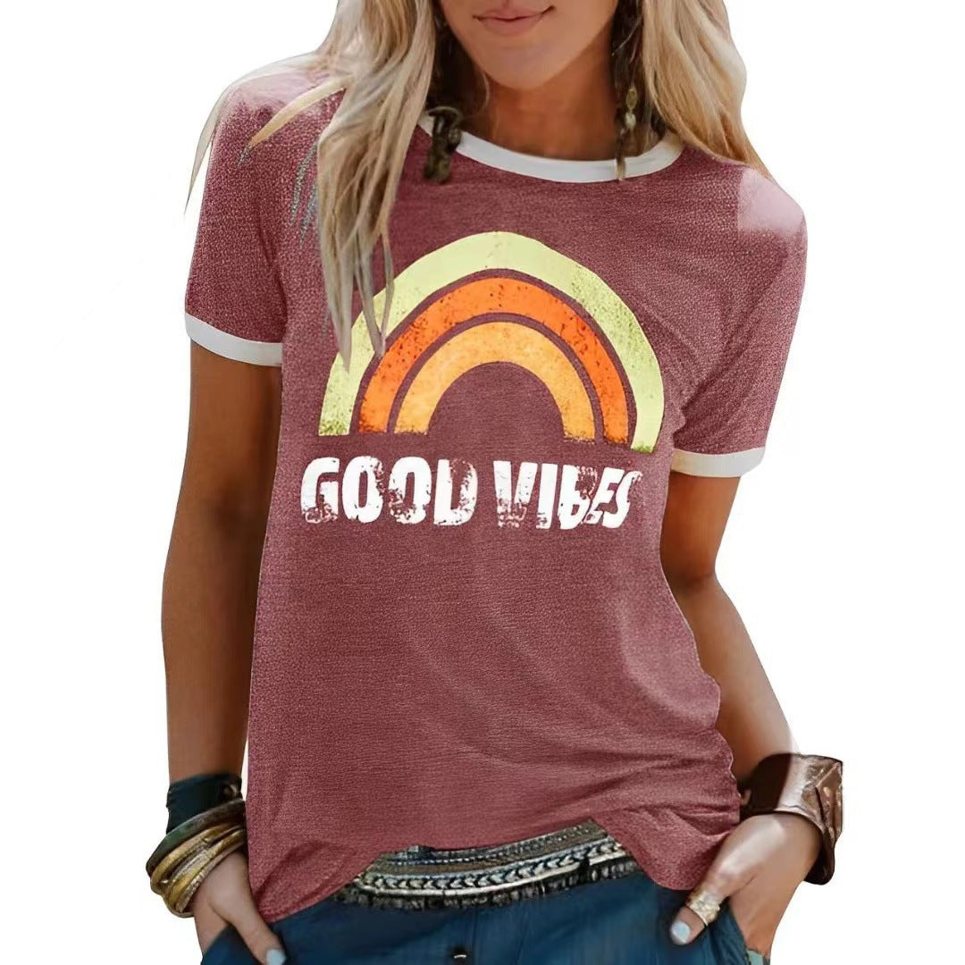 Camiseta con estampado de arcoíris Good Vibes