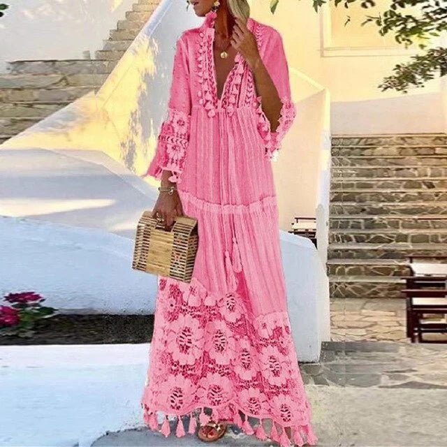 Robe longue à franges en dentelle au crochet