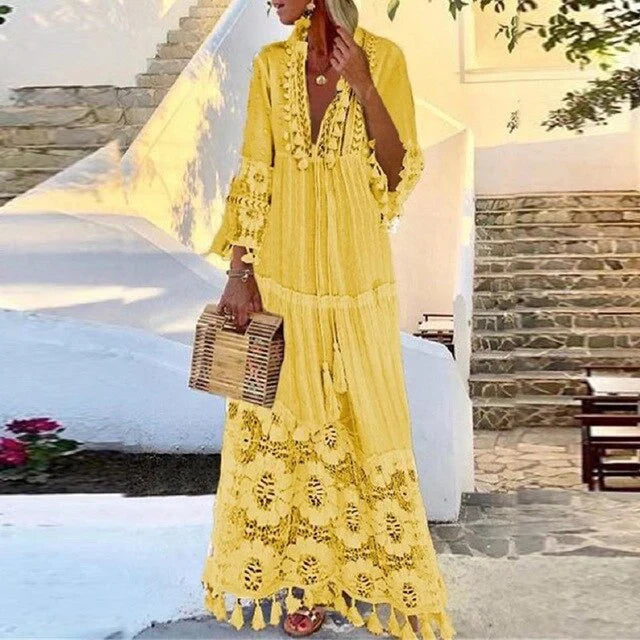 Robe longue à franges en dentelle au crochet