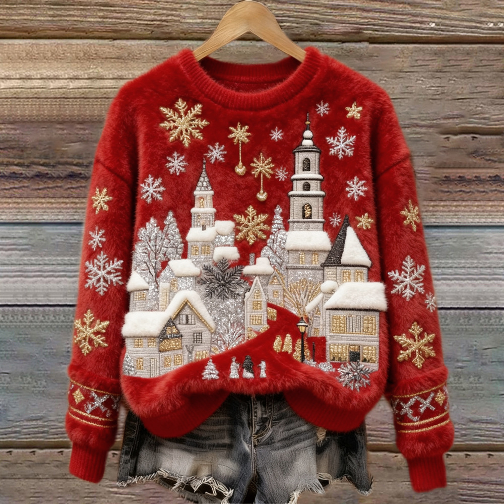 Red Winter Village Soft Jumper