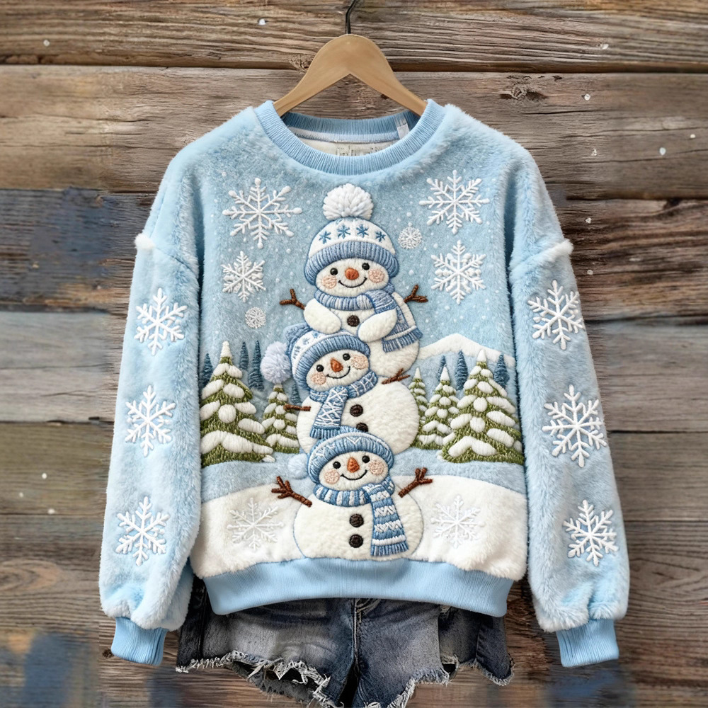 Maglione Morbido Famiglia di Pupazzi di Neve