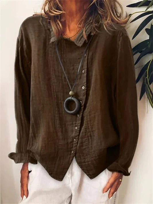 Camisa de lino con botones y manga larga