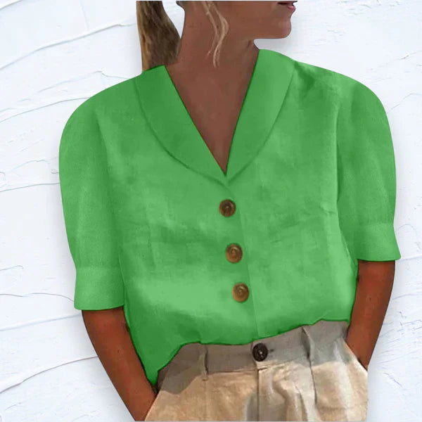 Bluse mit Kragen, Knopfdetail und Puffärmeln