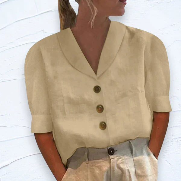Blouse à col avec boutons et manches bouffantes