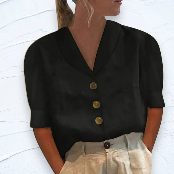 Blouse met kraag, knoopdetail en pofmouwen