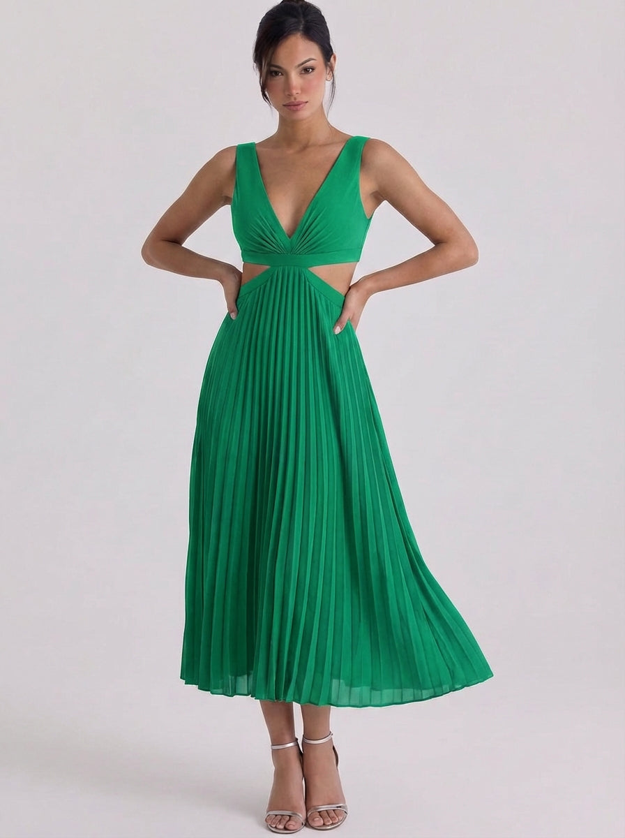 Robe midi plissée en satin à découpes
