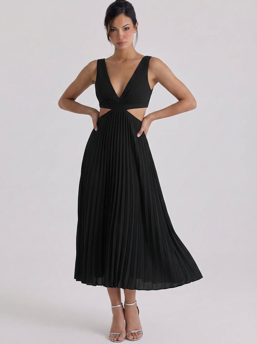 Robe midi plissée en satin à découpes