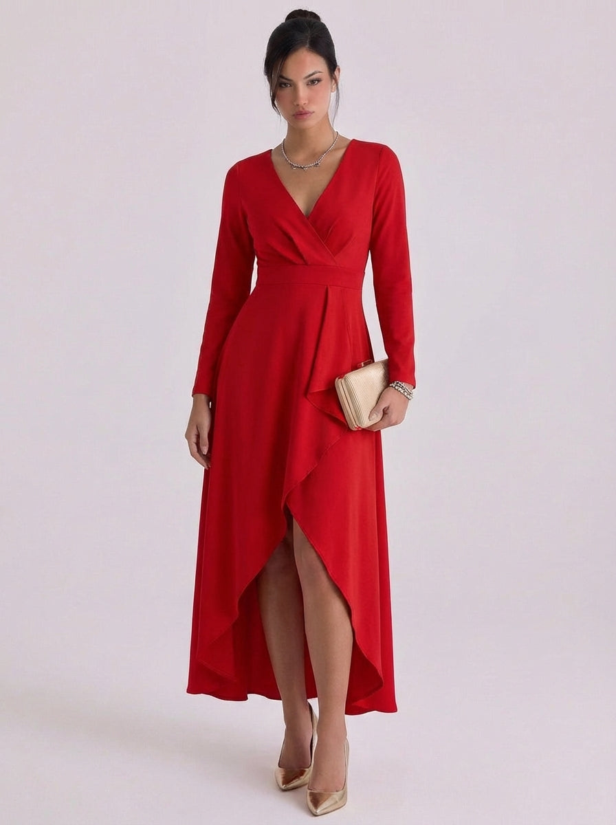Robe longue portefeuille en satin avec fente haute