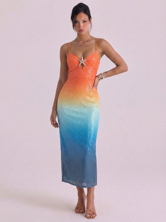 Midikleid im Ombre-Stil mit Pailletten und Seestern-Detail