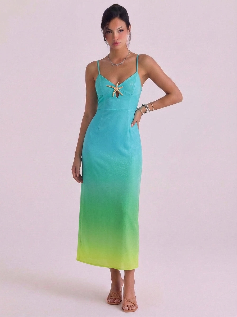Ombre midi-slipjurk met lovertjes en zeesterrendetail