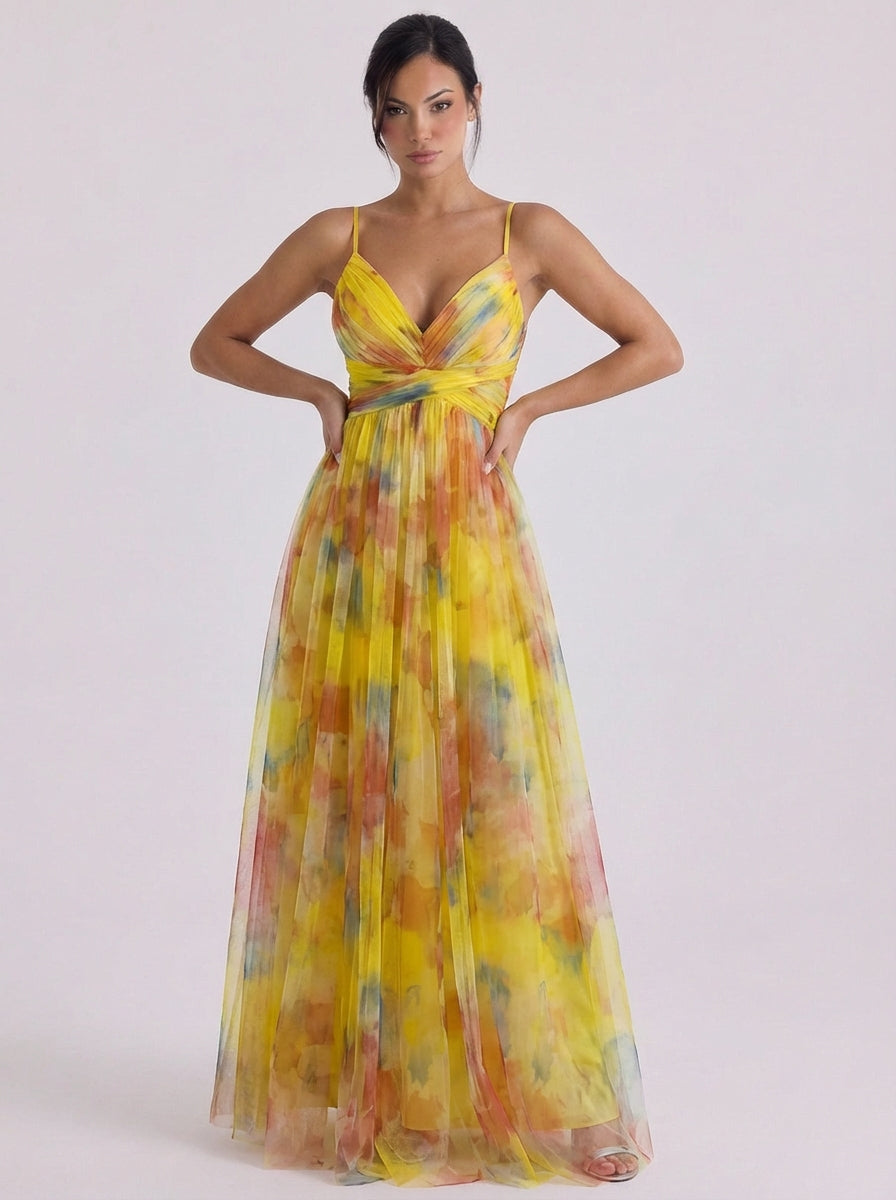 Tule geplooide ombre maxi-jurk met gekruiste taille